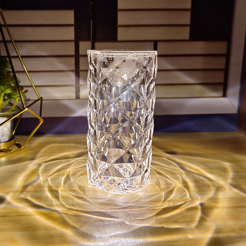 Rose Crystal Diamond Table Lamp Acrylic Touch Atmosphere Light 16 Colors Fantasy Night Light Six-Speed Dimming Creative Gift (USB Plug-In Use)
