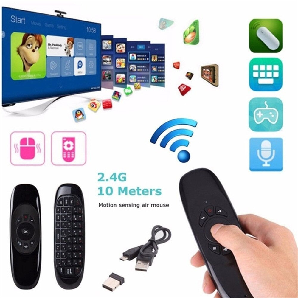 2.4GHz Flying Mouse 6-Axis Gyroscope Wireless Air Mouse Keyboard Remote Control For Smart TV PC